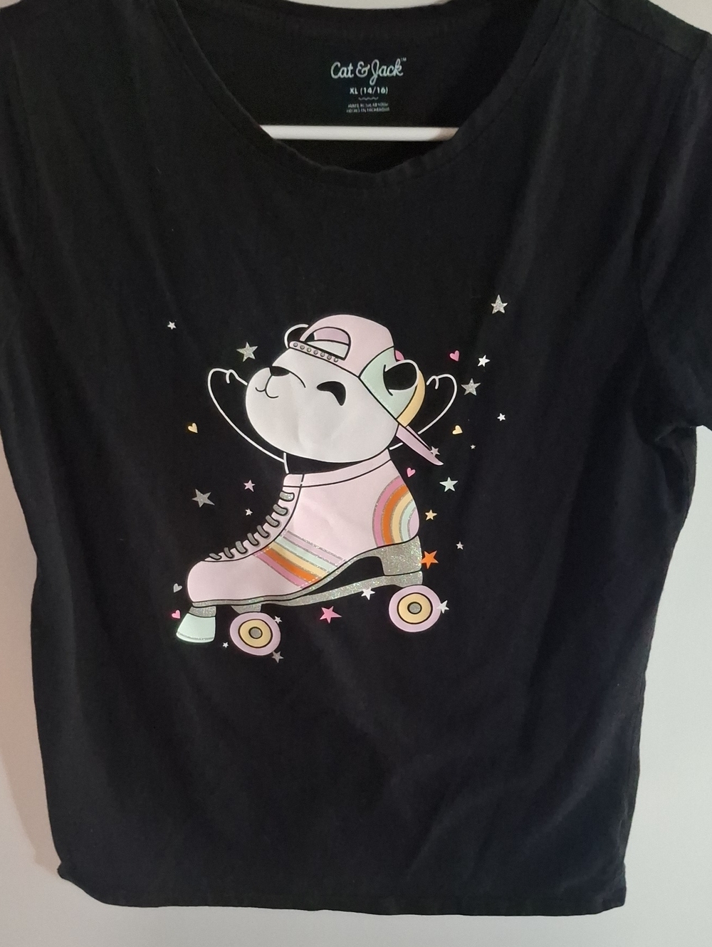 Cat & Jack Black Tee with Pink Roller Skate Panda Graphic